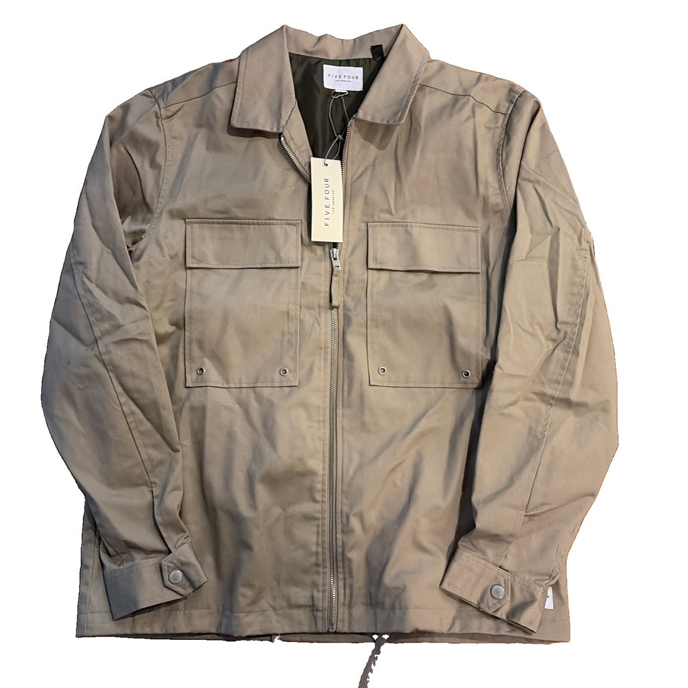 Five Four Arnald Jacket Men's L Brown Tan Cargo Pocket Utility Snap Button Zip